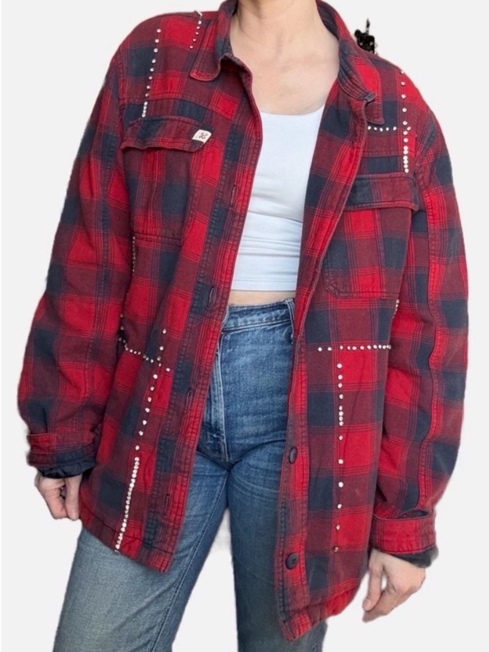 Semicouture NWT Oversized Embellished Flannel Shacket Lined Jacket Red 40/ Small